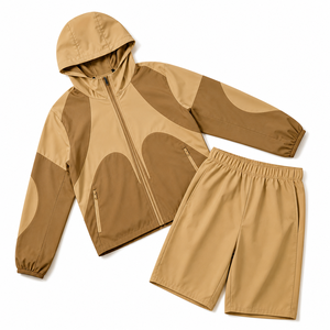 Men's Panel Design Windbreaker Jacket and Shorts Set Lightweight Hooded Activewear Ensemble - Product Image 6