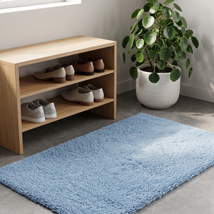Tapis d'intérieur moderne en laine pelucheuse bleu clair uni, tufté à la main, à poils moyens, doux, texturé, antidérapant, pour chambre et salon - Product Image 1