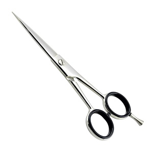 Venta al por mayor de tijeras de peluquero personalizadas con logotipo impreso Material barato salón de corte de pelo V tijeras muestras gratis - Product Image 1