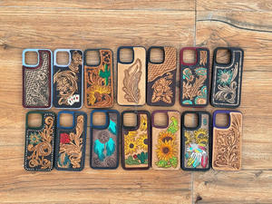 เคสโทรศัพท์หนังลายดอกไม้สำหรับ iPhone เคสหนังแท้ iPhone 15 Pro Max ดีไซน์แบบตะวันตกสีเทอร์ควอยซ์ตามสั่งใหม่ - Product Image 4