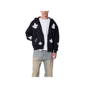 Sudadera Negra Extra Grande para Hombre, Cuello Redondo, Transpirable, de Algodón Tejido, Informal, para Invierno, con Estampado de Flor de Lis Blanca y Diseño de Bolsillo - Product Image 4