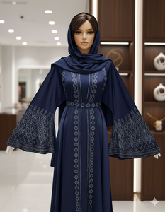 Nouvelle Collection Printemps 2026 : Abaya Traditionnelle Islamique Bleue Magnifique pour Femme – Manches Longues, Longueur Cheville, Respirante, Style Saoudien - Product Image 2