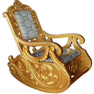 Fauteuil à bascule en bois de Sheesham sculpté à la main, avec de riches gravures |   Fauteuil en bois avec accoudoirs et dossier pour salon - Product Image 1