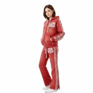 Ensemble survêtement jogging homme grande taille, coupe ample, avec strass, personnalisé, délavé à l'acide, par sublimation, comprenant sweat à capuche court et pantalon de survêtement, style streetwear, OEM ODM - Product Image 4