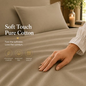 Premium Quality Elegant Beige 300 Thread Count Pure Cotton Solid Bedsheet for Modern Bedrooms and Soft <b>Comfortable</b> Bedding - Product Image 4