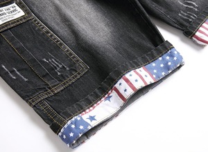 Shorts en jean respirant brodés bleu clair RNSHANGER, style streetwear, vintage pour homme, grande taille 48 - Product Image 2