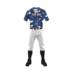 Conjunto de Camiseta de Béisbol para Hombre, Estampado de Camuflaje Azul, Manga Corta, Cierre de Botones, Absorbe la Humedad, Corte Regular, Ropa Deportiva para Todas las Temporadas - Product Image 1