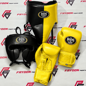 No Boxing No Life Ensemble d'équipement de boxe en cuir vert et noir, protège-tête, protège-glandes, gants de boxe à lacets, équipement de sparring pour adultes - Product Image 4