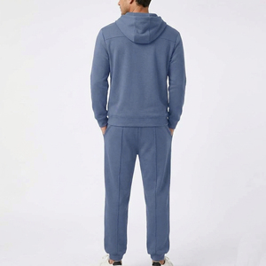 Ensemble jogging et sweat à capuche pour homme, couleur unie, molleton décontracté, tricoté, automne, bleu, 100 % coton respirant - Product Image 2
