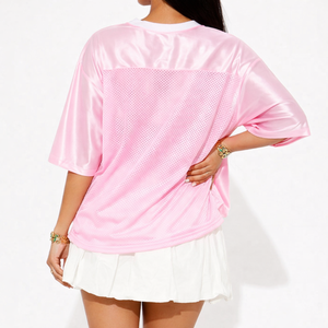 Camiseta Deportiva de Fútbol Americano para Mujer, Talla Grande, Color Rosa, Transpirable, Manga Corta, Personalizable con Logotipo, OEM, Marca Privada, Venta al Por Mayor - Product Image 4