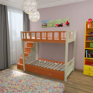 Modern American <b>Pine</b> Plywood Bunk <b>Bed</b> Twin Size Storage <b>Bed</b> for Kids' Orange White Design Stairs Durable Safe Bedroom Furniture - Product Image 1