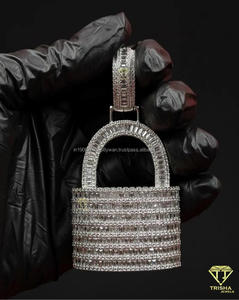 Colgante de Plata de Ley con Diseño de Candado y Diamantes Moissanite de Primera Calidad, Certificado por GIA, Chapado en Rodio, Ideal para Regalo - Product Image 2