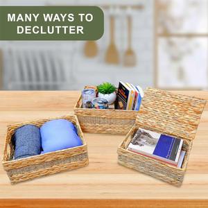 Paniers de rangement avec couvercles, lot de 3, rectangulaires, en jacinthe d'eau, faits à la main, vente en gros, écologiques, fabriqués au Vietnam - Product Image 5