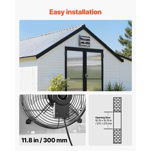 Ventilatore da Parete con Persiana da 10 Pollici, 874 CFM, Lamelle Automatiche, Robusto Corpo in Acciaio, Motore AC Silenzioso per Ventilazione - Product Image 6