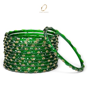 Bracelets en verre kashmiri plaqué or vert, motif goutte de pluie, très tendance, pour femmes, bijoux de mode pour mariage indien, vente en gros - Product Image 3