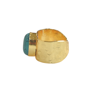 Wholesale Natural Turquoise Wide Band Statement <b>Ring</b> Semi-Precious <b>Gold</b> Plated Adjustable Fashion Jewelry Bulk - Product Image 2