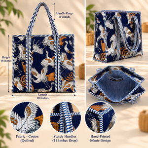 Bolso Tote de Algodón Acolchado Hecho a Mano, con Estampado Étnico Floral Colorido - Product Image 3