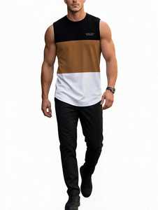 Débardeur sans manches respirant pour homme Oneten, avec broderie sur le devant, blocs de couleur, col rond, tricoté, style sportif et athlétique - Product Image 1