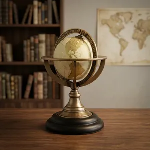 Globe terrestre rotatif en laiton antique, ornement décoratif de table avec support méridien pour la décoration de la maison, du bureau ou de la bibliothèque - Product Image 4