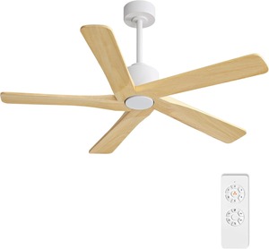 Ventilador de techo DC sin luz - 5 aspas de madera maciza tallada, motor DC reversible de 6 velocidades, ventilador de techo sin luces para sala de estar - Product Image 4