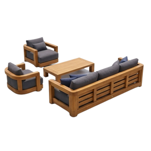 Juego de Muebles de Exterior de Teca Premium ARTERRA, Sofá de Lujo con Asientos Profundos, Sillón y Mesa de Centro para Proyectos de Villas y Resorts - Product Image 1