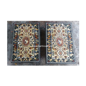 Hermosa Mesa de Comedor Hecha a Mano con Incrustaciones de Mármol Negro en Forma Rectangular con Diseño de Incrustaciones de Flores Utilizada en Hoteles de Lujo - Product Image 3