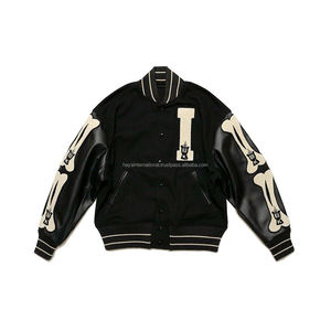 Venta al por mayor Unisex de moda Casual de los huesos diseño Chenille de mangas de cuero chaqueta Varsity - Product Image 1