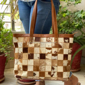 New Stylish Real Handmade Hair on Hide Fur <b>Leather</b> Evening Tote Bags Women Shoulder Bags High Quality Patchwork <b>Shopping</b> Bags - Product Image 3