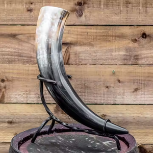 Viking-inspired Handmade Eco-Friendly Buffalo Horn Beer Glass Iron <b>Stand</b> for Wine Mead Ale <b>Drinking</b> Horn - Product Image 3