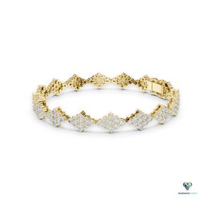 5.76 CT Yellow <b>Gold</b> Round Lab Grown Diamond Rhombus Cluster Link Bracelet in 18K <b>Solid</b> <b>Gold</b> - Product Image 4