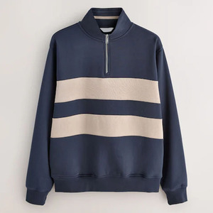 Suéter de punto para hombre, azul marino a rayas, con media cremallera, corte regular, cuello alto, informal, para otoño e invierno, manga larga, cálido - Product Image 1