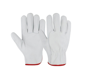 Durable Leather Safety Gloves Full Smooth Texture Anti-Slip Elastic Wristlet Waterproof Impact Resistant General Purpose White - Product Image 1
