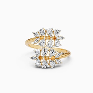 Bague de cocktail en or jaune avec diamant en forme de fleur, taille poire, sertie à griffes, pour femme, bague de fiançailles romantique - Product Image 3