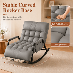 Fauteuil à bascule réglable avec repose-pieds pliable, coussin en cuir PU, chaise longue d'intérieur et d'extérieur - Product Image 6
