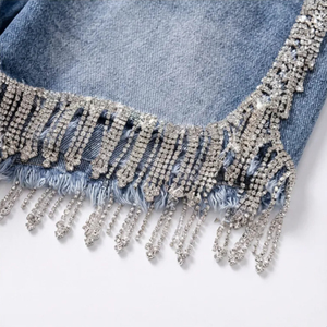 Mid Waist Polyester Custom Color Casual Style Drawstring Regular Fit Stonewashed Women's <b>Shorts</b> <b>Tassel</b> Fringe 100% Cotton - Product Image 5