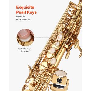 Kit de Saxofón Soprano en Si Bemol para Principiantes, Incluye Saxofón Recto, Estuche de Transporte, Boquilla, Paño de Limpieza, Varilla, Guantes - Product Image 4