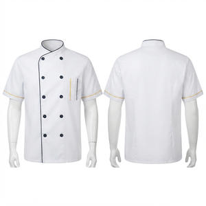 เสื้อเชฟแบบยูนิเซ็กซ์ ผ้าทวิลล์ 65% โพลีเอสเตอร์ 35% คอตตอน 200 GSM แขนสั้น สีดำ ปักลายตามสั่ง สำหรับร้านอาหาร บาร์ - Product Image 2