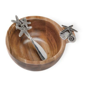 Walnut Wooden Serving Bowls Round Shape Home Hotels Tabletop Kitchenware <b>Dinnerware</b> Food Serving Bowls With Metal Handle - Product Image 6