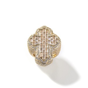 Men's 925 <b>Silver</b> Rhodium Plated Moissanite <b>Cross</b> Statement <b>Ring</b> Channel Set Iced Pave Baguette Stones-Luxury Engagement Gift - Product Image 1