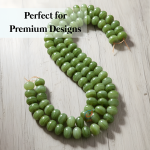 Perles en verre rondes rayées vert clair |   Perles entretoises lisses faites à la main 12x16mm pour la fabrication de bijoux et les loisirs créatifs - Product Image 2