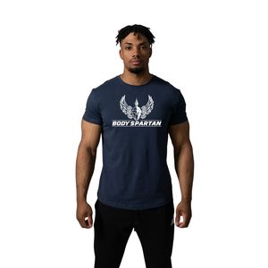 T-shirt de sport bleu marine pour homme, coton premium, col rond, entraînement physique, vêtements de sport décontractés - Product Image 1