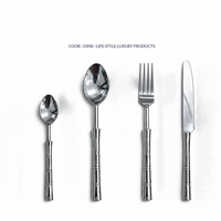 Ensemble de couverts en acier inoxydable avec manche style bambou, cuillère, fourchette, couteau, cuillère à café, couverts de luxe pour hôtel, restaurant, mariage, dîner