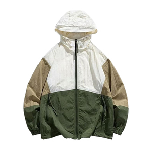 Chaqueta Cortavientos con Capucha para Hombre, Diseño Color Block, Casual, Otoño, Exterior, Poliéster, Cierre de Cremallera, Corte Regular, Estilo Holgado - Product Image 1