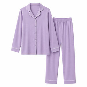Vêtements de nuit pour femmes en coton à manches longues et boutons sur le devant - Product Image 3