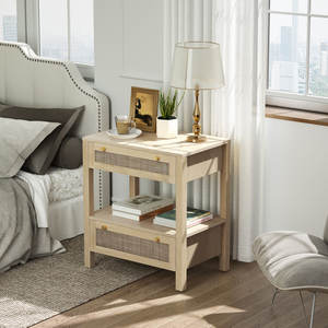 Table de chevet en rotin à double tiroir - Product Image 3