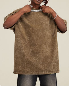 Camiseta de Algodón para Hombre, Talla Grande, Color Camel, Manga Corta, Cuello Redondo, Estilo Urbano, Corte Holgado - Product Image 1