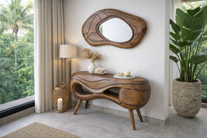 Table console moderne et durable avec miroir en bois massif pour salon - Product Image 3