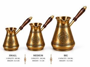 Ensemble de cafetières turques en laiton écologiques modernes avec poignée en bois par ALABANZA ENTERPRISES - Product Image 1