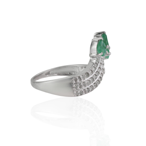 Beautiful 925 Sterling <b>Silver</b> 100% Genuine <b>Emerald</b> & Diamond Curved Band Cocktail <b>Ring</b> For Women's Party Wear Accessories - Product Image 5