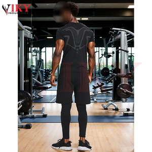 Ropa de compresión personalizada al por mayor para hombre, conjunto de compresión de 2 piezas, camiseta de manga corta y leggings, conjunto deportivo para gimnasio - Product Image 3